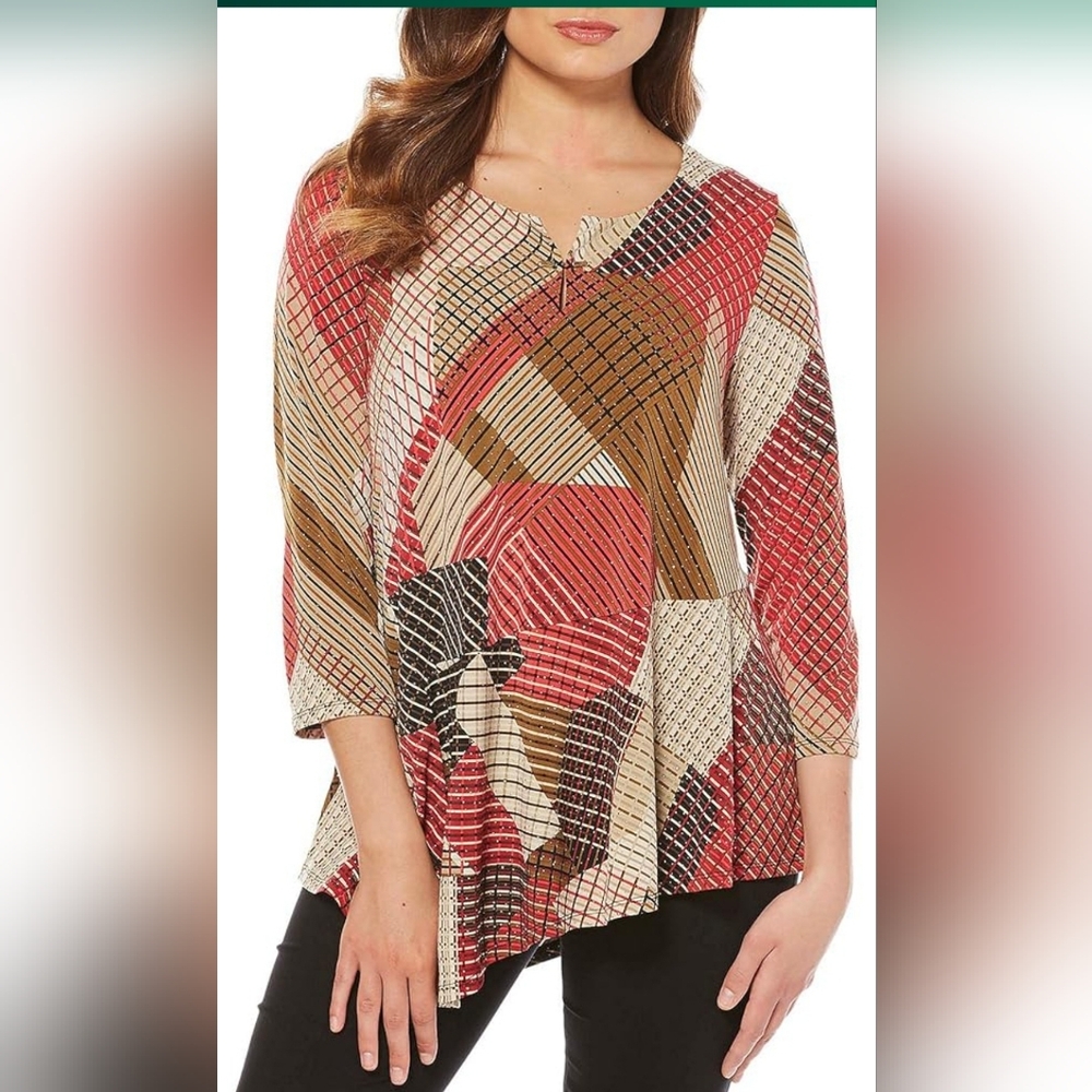 Rafaella Pink and Brown Geometric Blouse
